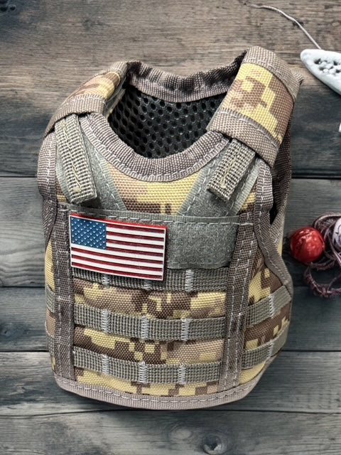 Tactical Vest Coozie + Mini USA flag
