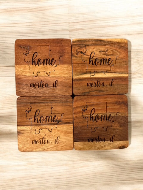 Morton Home Town Wood Coasters set of 4