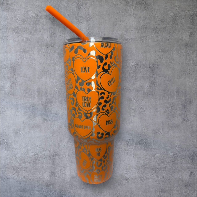 VALENTINE 40 oz Tumbler With Handle - "Conversation Hearts"