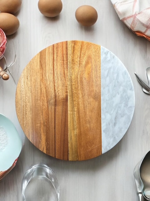Acacia Wood/Marble Lazy Susan 12'' diameter