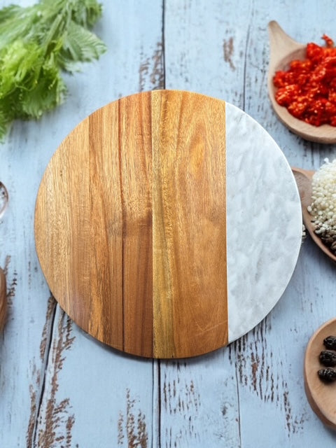 Acacia Wood/Marble Lazy Susan 12'' diameter