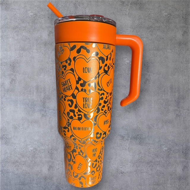 VALENTINE 40 oz Tumbler With Handle - "Conversation Hearts"