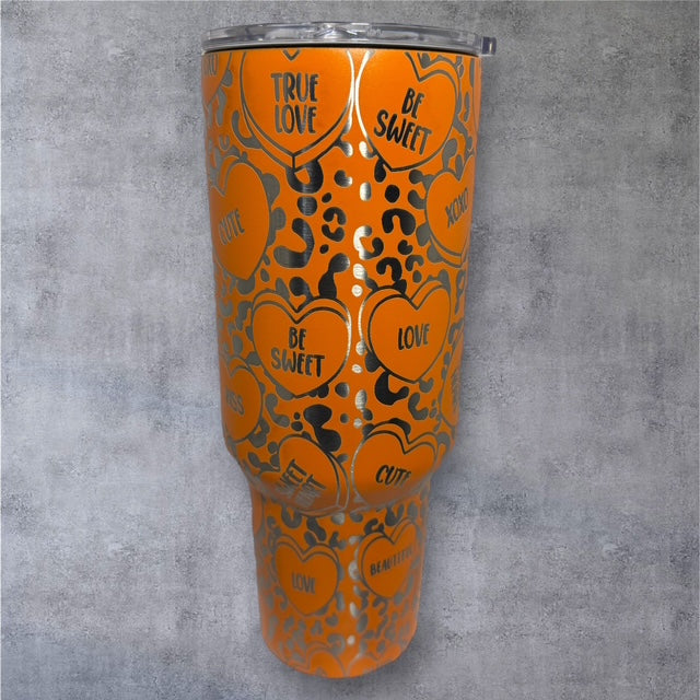 VALENTINE 40 oz Tumbler With Handle - "Conversation Hearts"