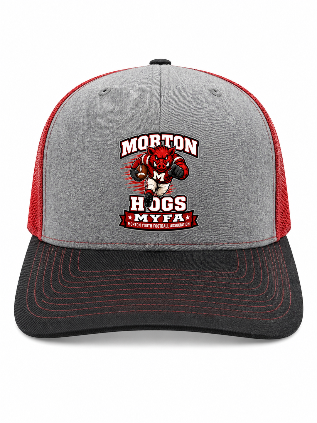 Morton Hogs Youth Hat - Gray/Red/Black Trucker Printed Color Patch