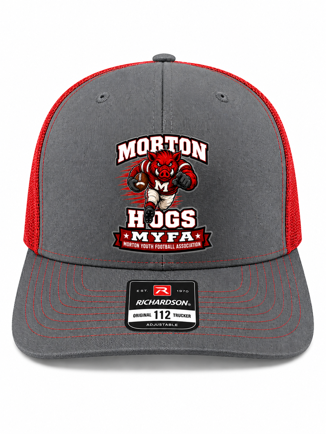 Morton Hogs Youth Hat - Charcoal/Red Trucker Printed Color Patch