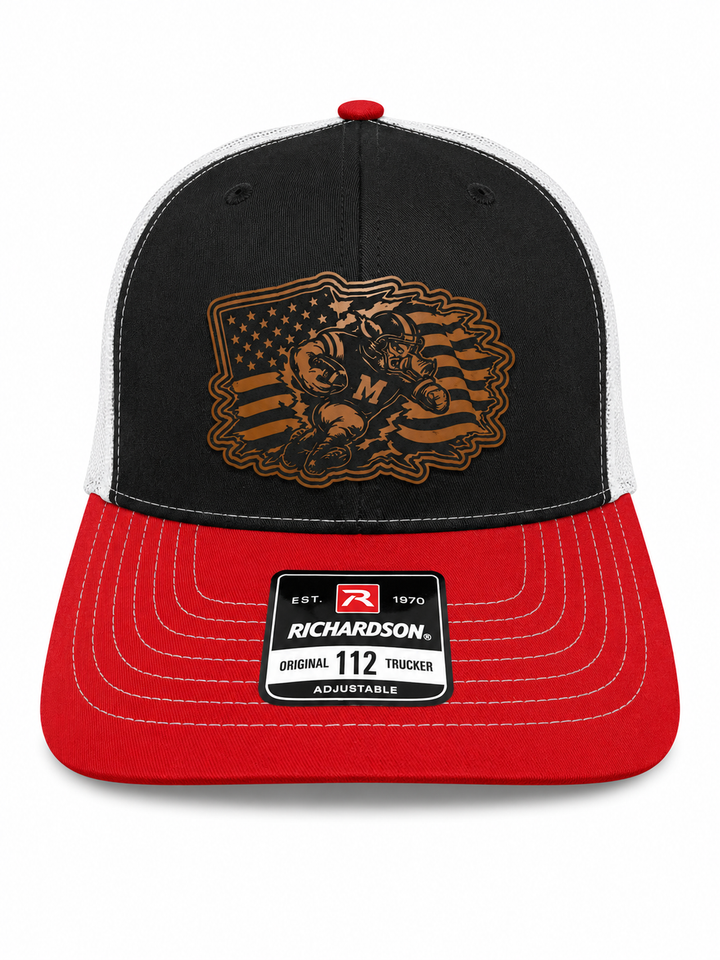 Running Hog Through USA Flag Leather Patch Hat