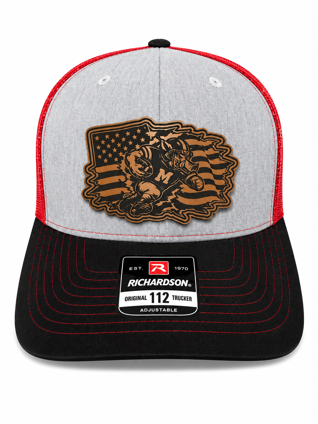Running Hog Through USA Flag Leather Patch Hat
