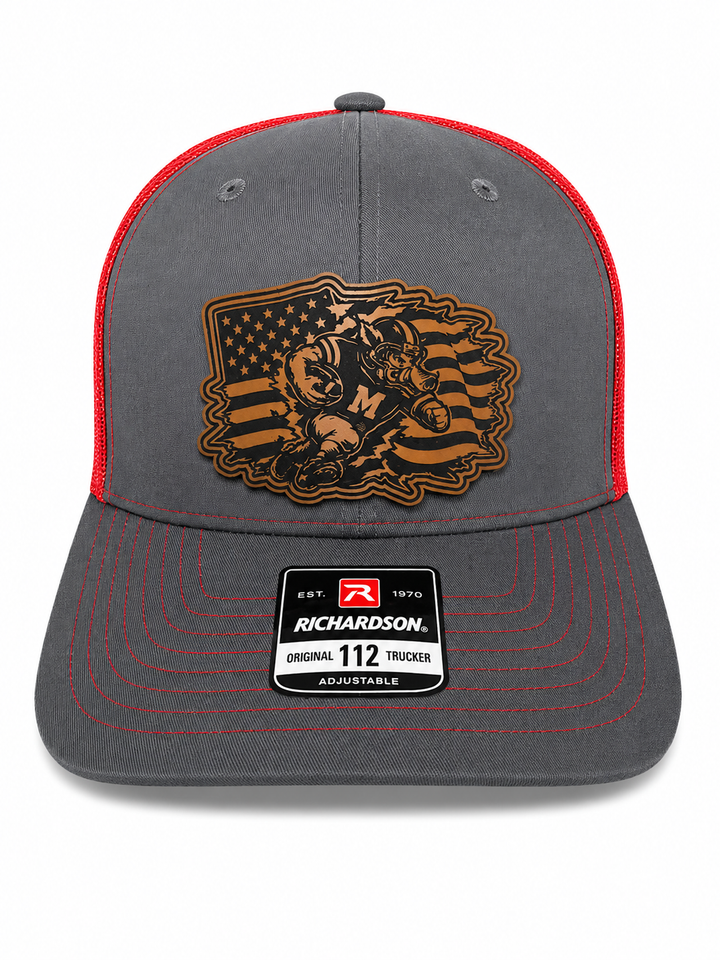 Running Hog Through USA Flag Leather Patch Hat