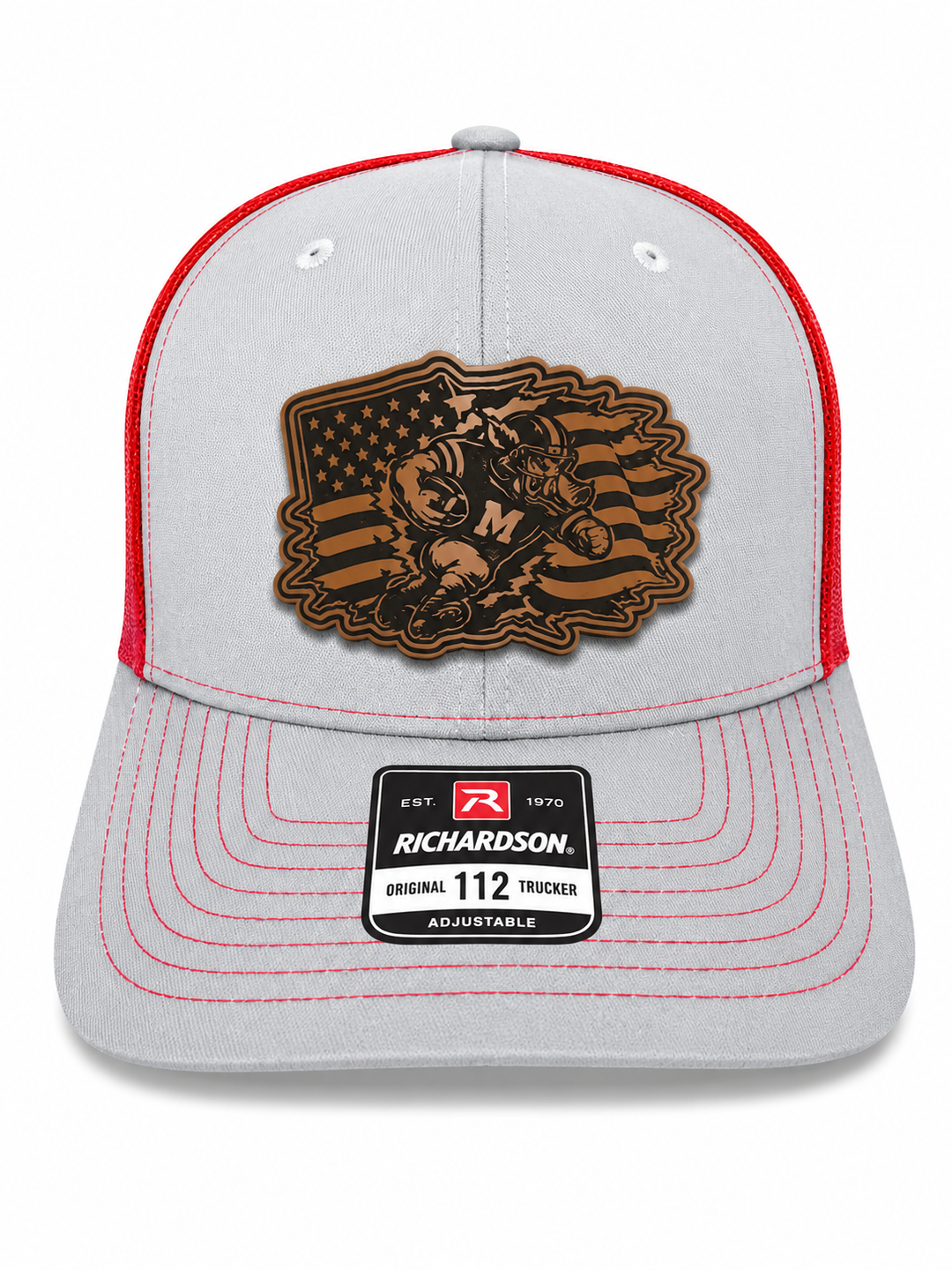 Running Hog Through USA Flag Leather Patch Hat