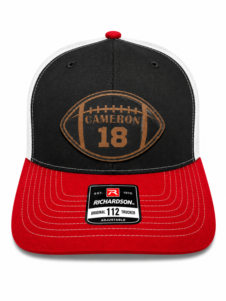 Football Cut-Out Name and Number Custom Patch Hat