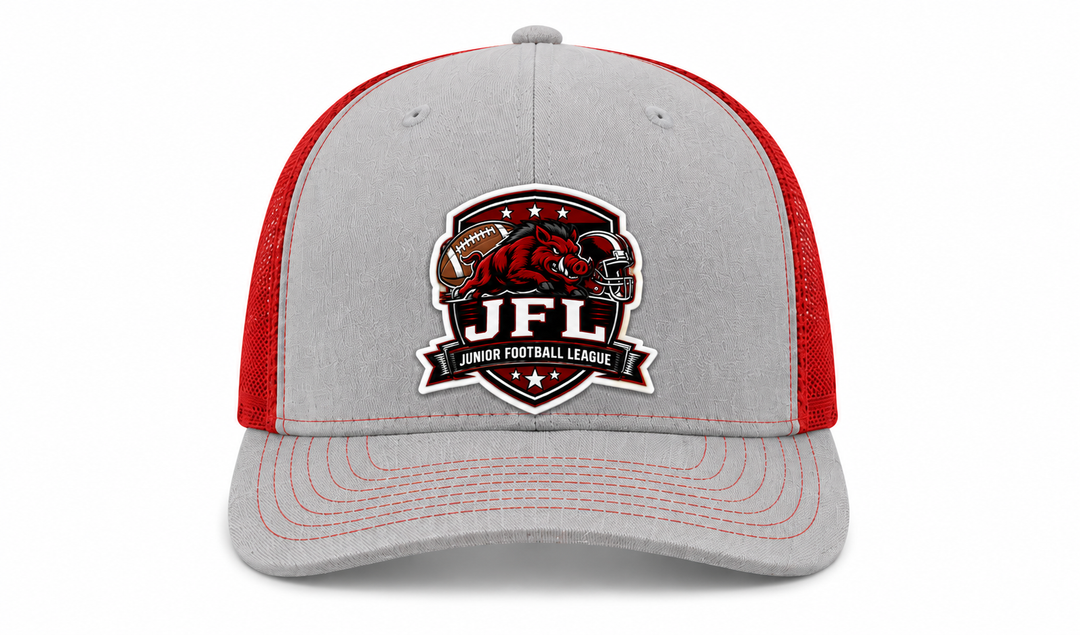 Morton Hogs JFL Hat – Gray/Red Mesh Trucker