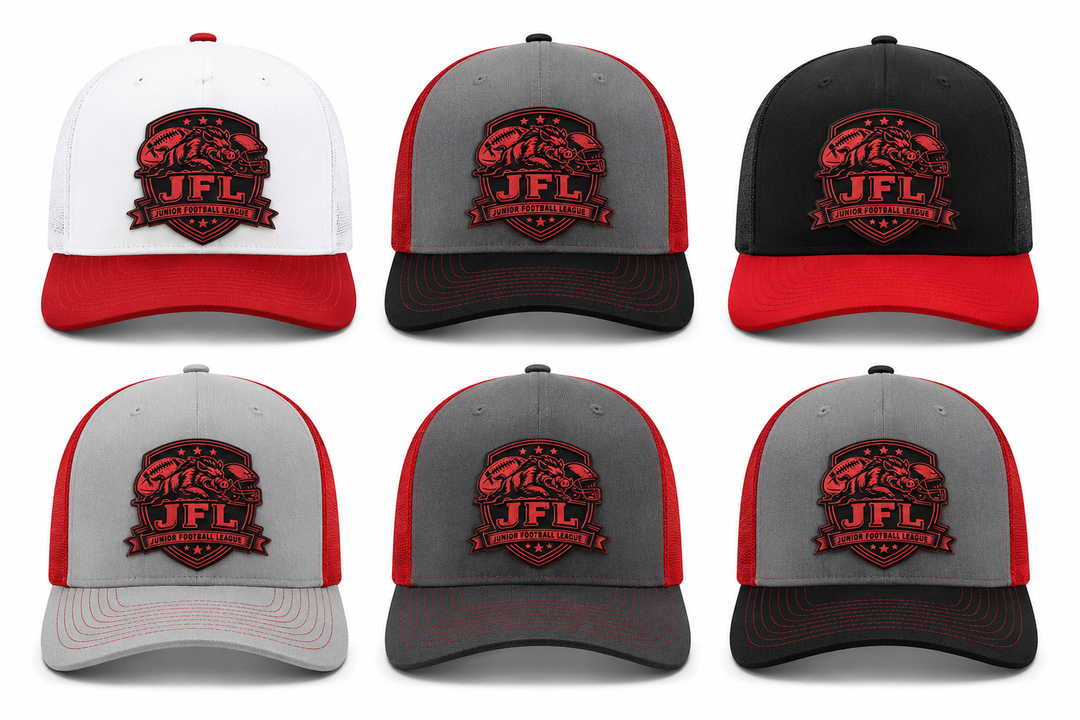 Morton Hogs JFL Hat White Red Leather Patch Performance