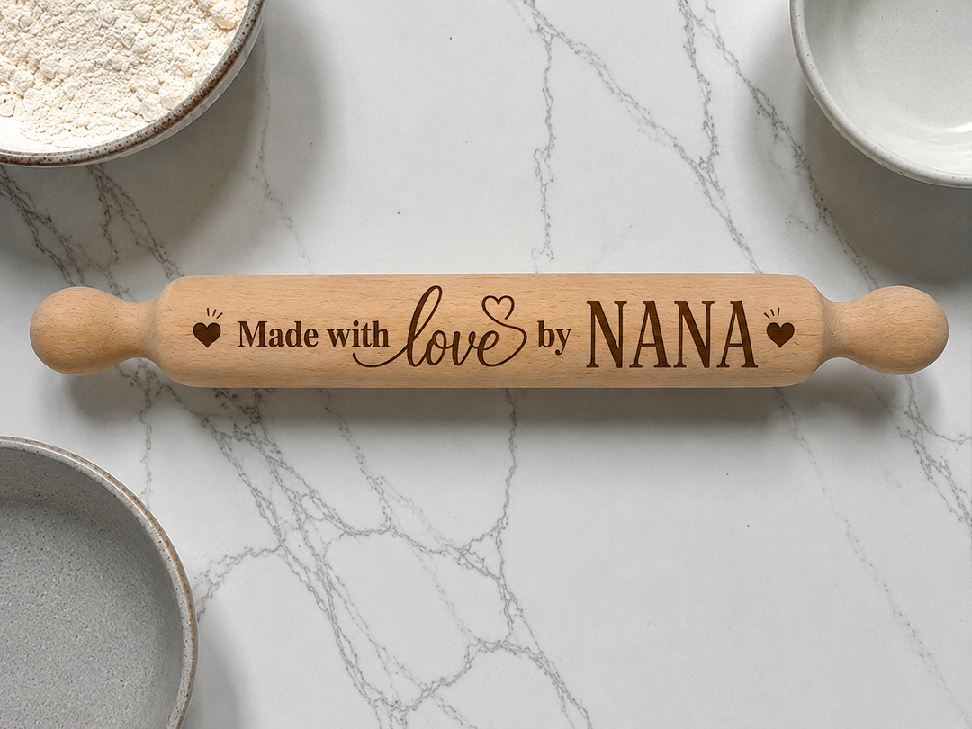 Personalized Engraved Rolling Pin – Custom Name &amp; Design Gift