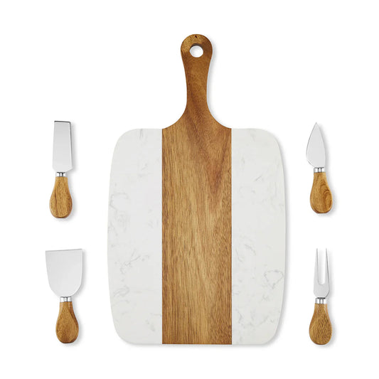Marble & Acacia Serving Board Set (5)