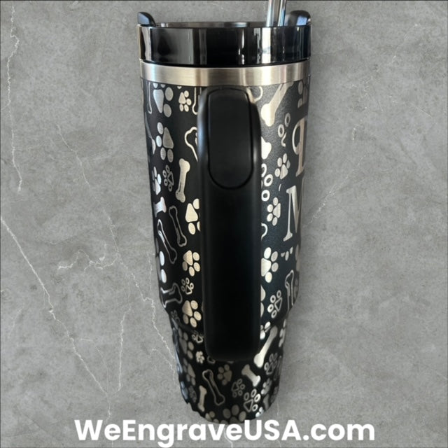 Engraved Tumbler 30 OZ - Dog Mom - Dog Bones and Paws