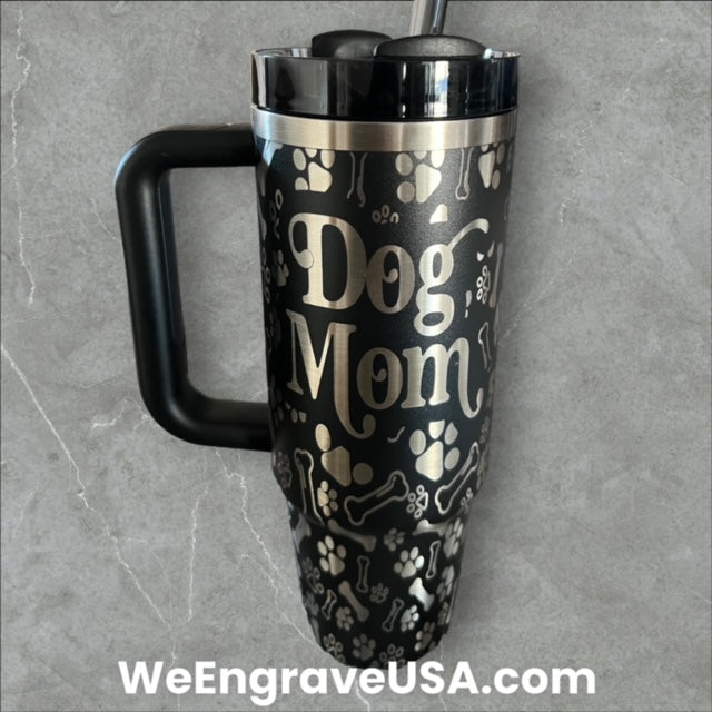 Engraved Tumbler 30 OZ - Dog Mom - Dog Bones and Paws