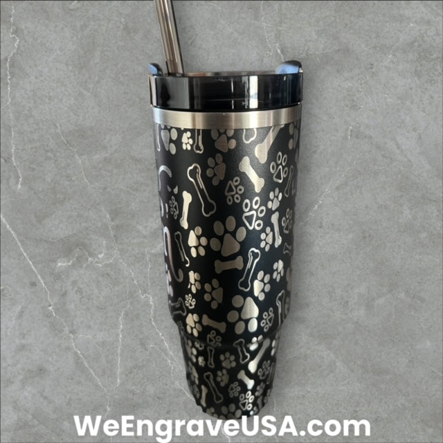 Engraved Tumbler 30 OZ - Dog Mom - Dog Bones and Paws