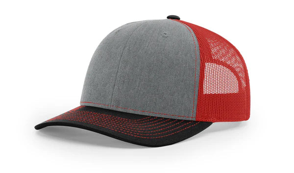 Richardson 112 Trucker Hat - Heather Grey/Red/Black
