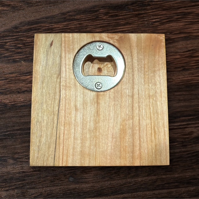Set (4) Solid Maple Coasters with bottle opener on backside - Whiskey engraved