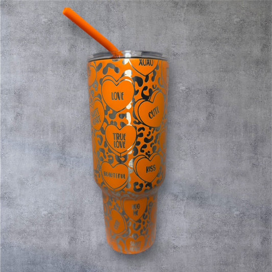 VALENTINE 40 oz Tumbler With Handle - "Conversation Hearts"