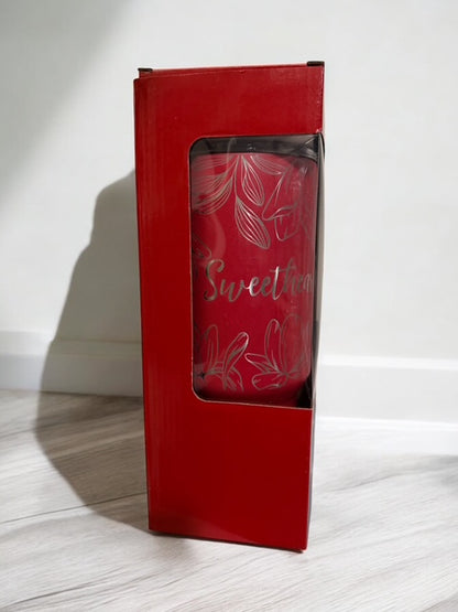 VALENTINE CUSTOMIZED - Her/His name - 40 oz Tumbler With Handle - "Floral Top to Bottom"