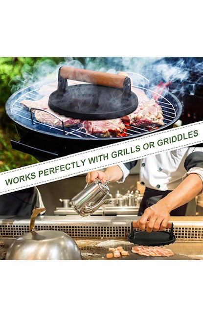 Smash Burgers Round Cast Iron Burger, Bacon and steak press