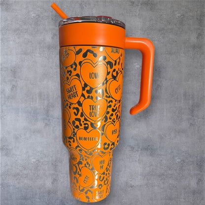 VALENTINE 40 oz Tumbler With Handle - "Conversation Hearts"