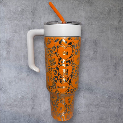 VALENTINE 40 oz Tumbler With Handle - "Conversation Hearts"