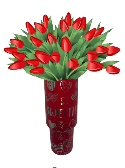 VALENTINE CUSTOMIZED - Her/His Name - 40 oz Tumbler With Handle - "Hearts All Over"