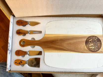 Marble & Acacia Serving Board Set (5)