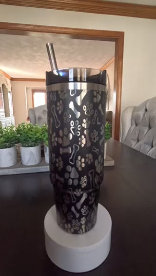 Engraved Tumbler 30 OZ - Dog Mom - Dog Bones and Paws